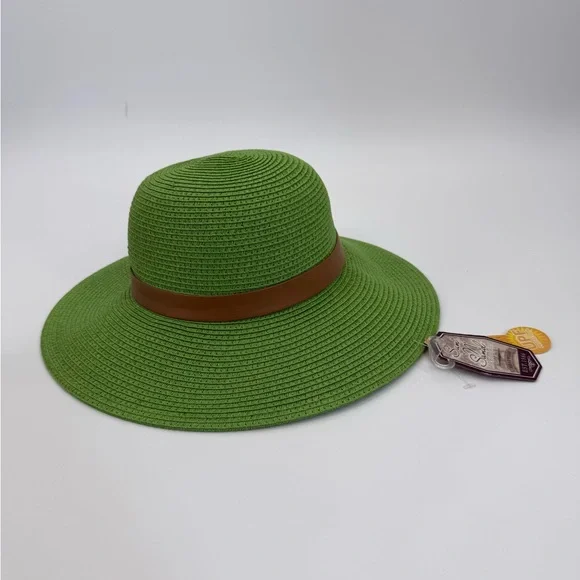 Sun N’ Sand Green Straw Sun Brown Accent Band Stylish Summer Beach & Travel Hat - Picture 11 of 14